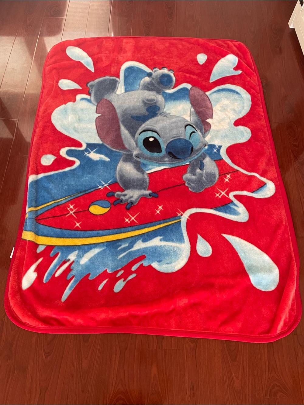 Disney Red and Blue Stitch Surf Plush Throw Blanket